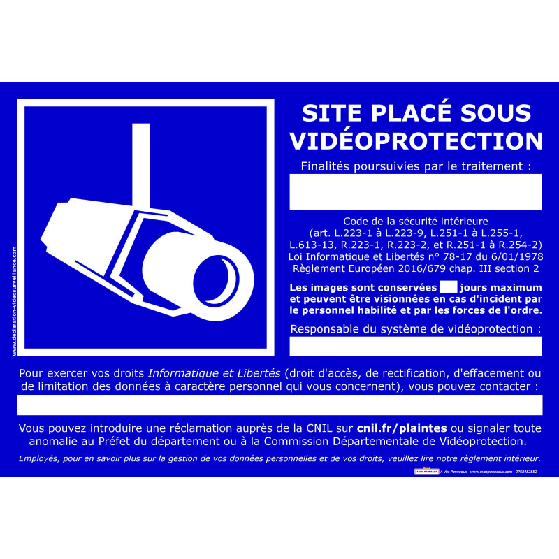 Videoprotection Officiel 21x30 cm avec champs pré remplis